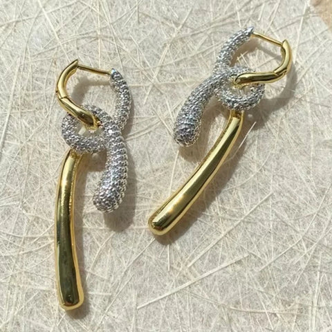 Phatbird Two-Tone Crystal Snake Wrap Hoop Drop Earrings