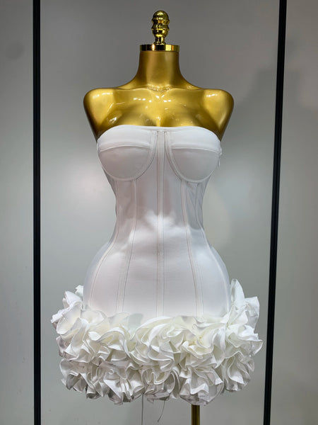 Flower Embellished Strapless Bodycon Dress