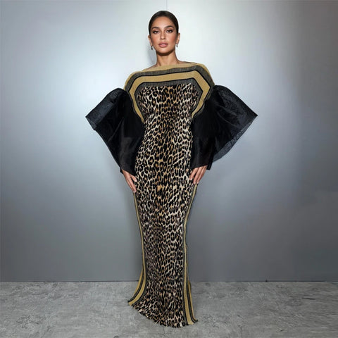 Bubble sleeve pleated luxury party dress