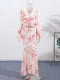 Phatbird Floral V-Neck Mermaid Ruffle-Hem Gown