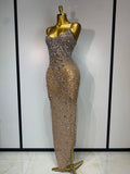 Rhinestone Mesh Sheath Gown