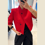 Phatbird cropped blazer with structured shoulder and stand collar - view 9