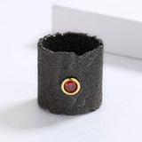 Phatbird Black Textured Wide Band Ring with Red Zircon Stone