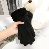 Plush Trim Suede-Look Gloves