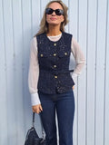 Phatbird Fashion Tweed Belt Waistcoat O Neck Single Breasted Sleeveless