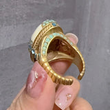Vintage White Enamel Opal Ring