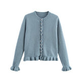 PHATBIRD Women Fall Elegant Knit Cardigan Yellow Petal Sleeve Sweater 2025 Autumn Fashion Versatile