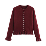 PHATBIRD Women Fall Elegant Knit Cardigan Yellow Petal Sleeve Sweater 2025 Autumn Fashion Versatile