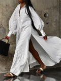 LONG SLEEVES SIDE SPLIT Shirt Dress For-Side