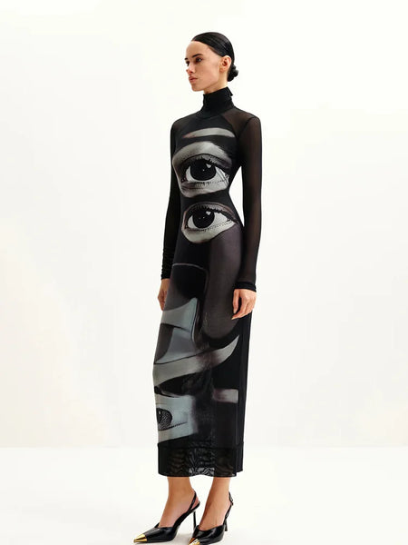 Phatbird printed turtleneck maxi dress in a slim sheath cut - view 6