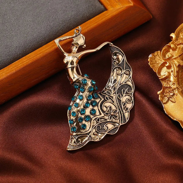 Phatbird Vintage Gold Dancing Lady Crystal Brooch Pin