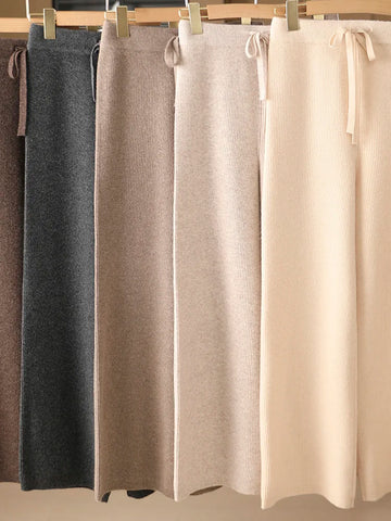 Elastic waist striped knitwear