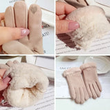 Plush Trim Suede-Look Gloves