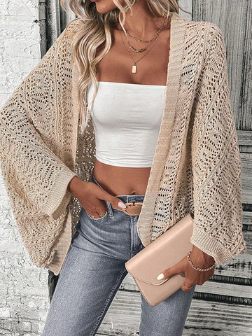 Phatbird batwing open front knit cardigan in a fine hollow-out knit