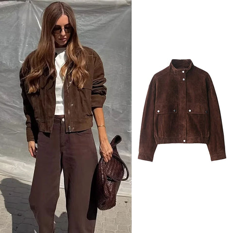 Phatbird brown padded jacket with oversized pockets and high funnel neck