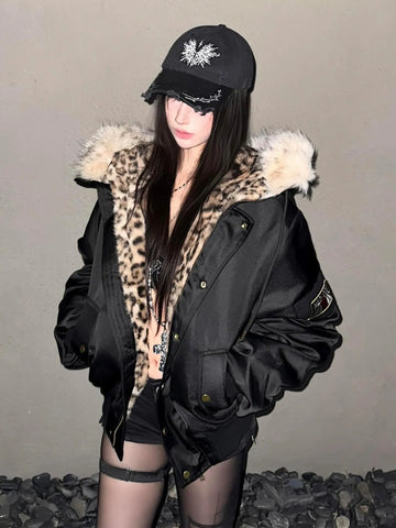 Phatbird Harajuku Leopard-Print Moto Jacket