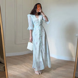 Phatbird Organza Floral Puff-Sleeve Maxi Gown