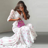 Phatbird Organza Floral Puff-Sleeve Maxi Gown
