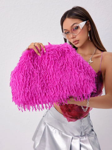 Phatbird Fuzz Clutch Bag for Women, Large Capacity Women Purse
