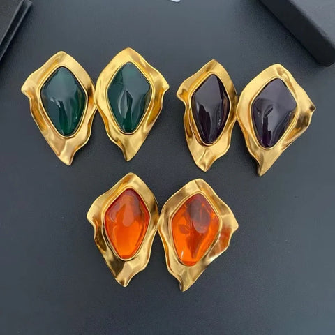 Phatbird Vintage Gold Chalcedony Stud Earrings