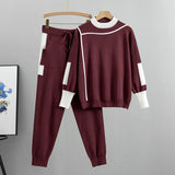 Phatbird Autumn Runway 2 Pieces Set Knitted Long Sleeve Pullovers Sweater Casual Patchwork