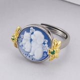 Blue Agate Little Dogs Cats Ring