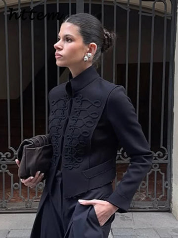 Phatbird Velvet-Spliced Napoleon Cropped Jacket