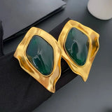 Phatbird Vintage Gold Chalcedony Stud Earrings