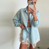 Phatbird Lace-Patchwork Shirt & Shorts Beach Set