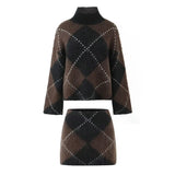 Phatbird Plaid Turtleneck Knit Top & Skirt