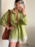 Phatbird Lace-Patchwork Shirt & Shorts Beach Set