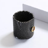 Phatbird Black Textured Wide Band Ring with Red Zircon Stone