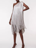Phatbird Sleeveless Slanted Neck Tassel Dress