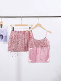Phatbird Sequin Tassel Crop Top & Mini Skirt Set
