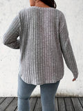 Ribbed V-Neck Long Sleeve T-Shirt