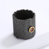 Phatbird Black Textured Wide Band Ring with Red Zircon Stone