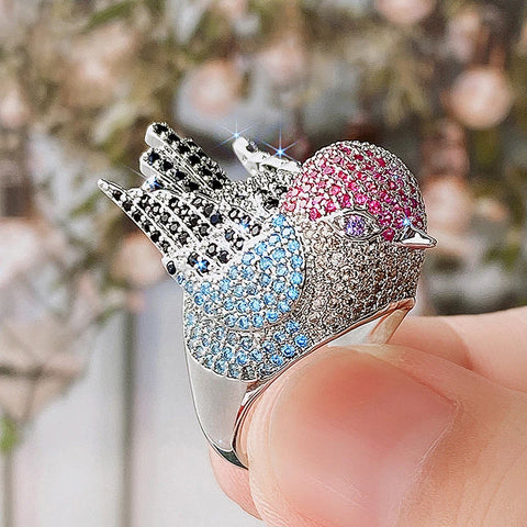 Phatbird Multicolor Zirconia Bird Statement Ring
