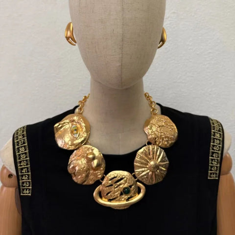 Phatbird Statement Gold Coin Medallion Necklace & Earring Set