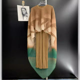 Pleated Two-Piece Dress and Shawl Set