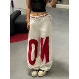 Phatbird White Letter Print Y2k Baggy Jeans