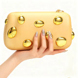 Phatbird Gold Crystal Stone Leather Clutch