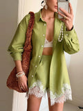 Phatbird Lace-Patchwork Shirt & Shorts Beach Set