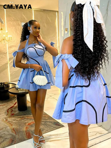 Summer Women Halter Neck Striped Swing Dress