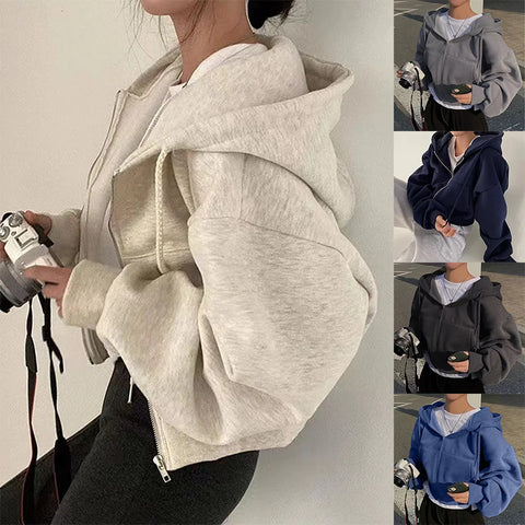 Phatbird fleece-lined cropped zip hoodie with drawstring hood
