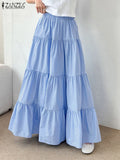 Phatbird Women Korean Fashion Tiered Maxi Skirt Elastic Waist Casual Solid Color
