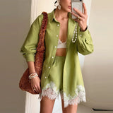 Phatbird Lace-Patchwork Shirt & Shorts Beach Set
