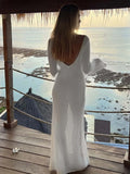 Women White Long Knit Sleeve Bikin Fashion
