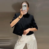 Phatbird cropped blazer with structured shoulder and stand collar - view 7