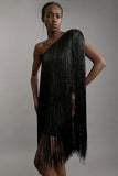 Phatbird Sleeveless Slanted Neck Tassel Dress
