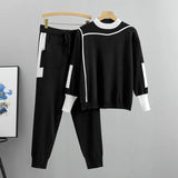 Phatbird Autumn Runway 2 Pieces Set Knitted Long Sleeve Pullovers Sweater Casual Patchwork